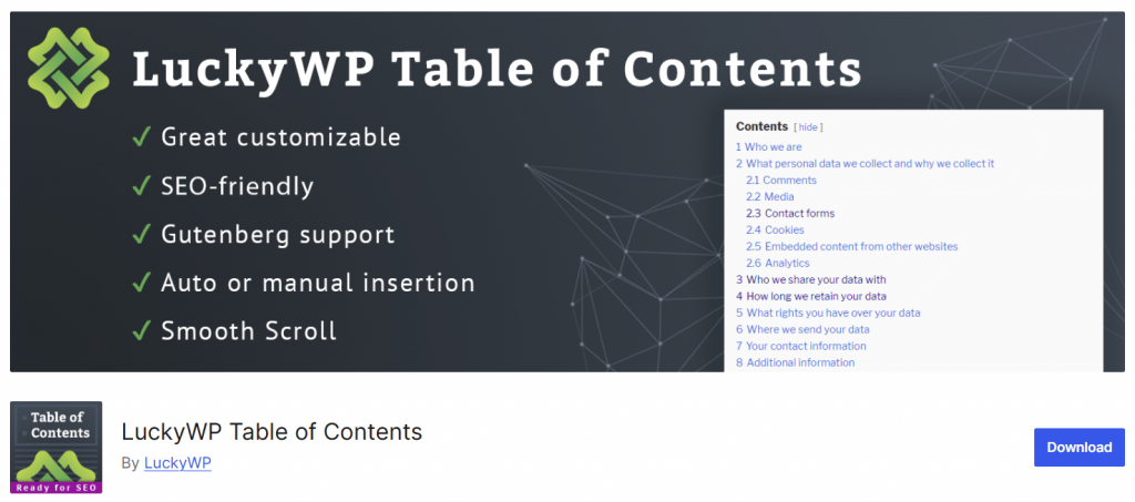 LuckyWP Table of Contents - wordpress table of contents plugins
