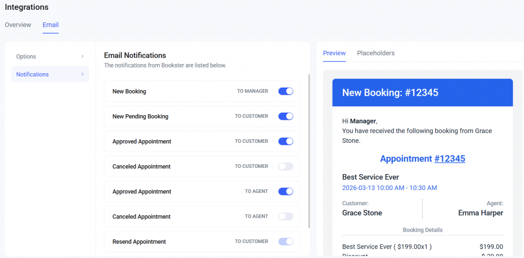 email notifications - Create a nail salon booking system