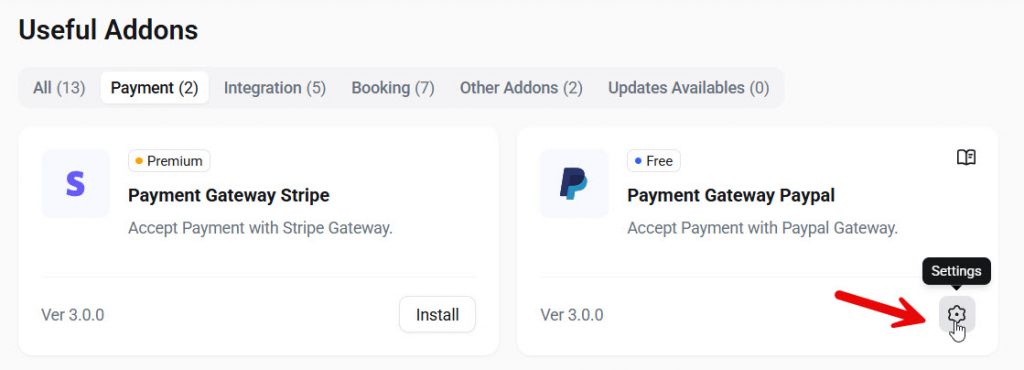 paypal addon settings
