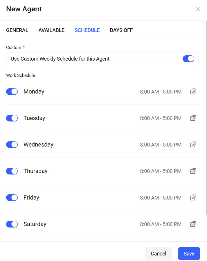 agent schedule