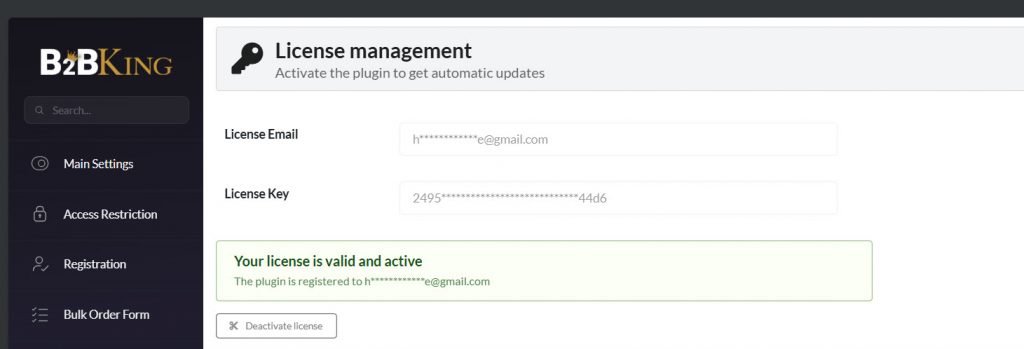 b2bking license actiivated