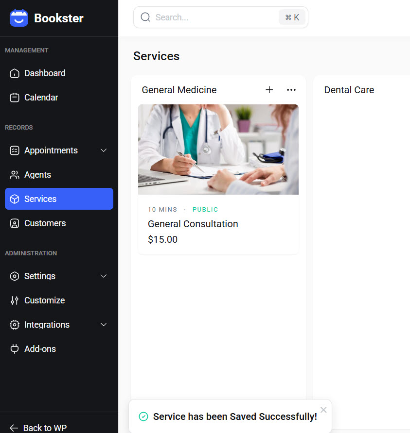 service added - Create a Clinic Appointment Booking Website