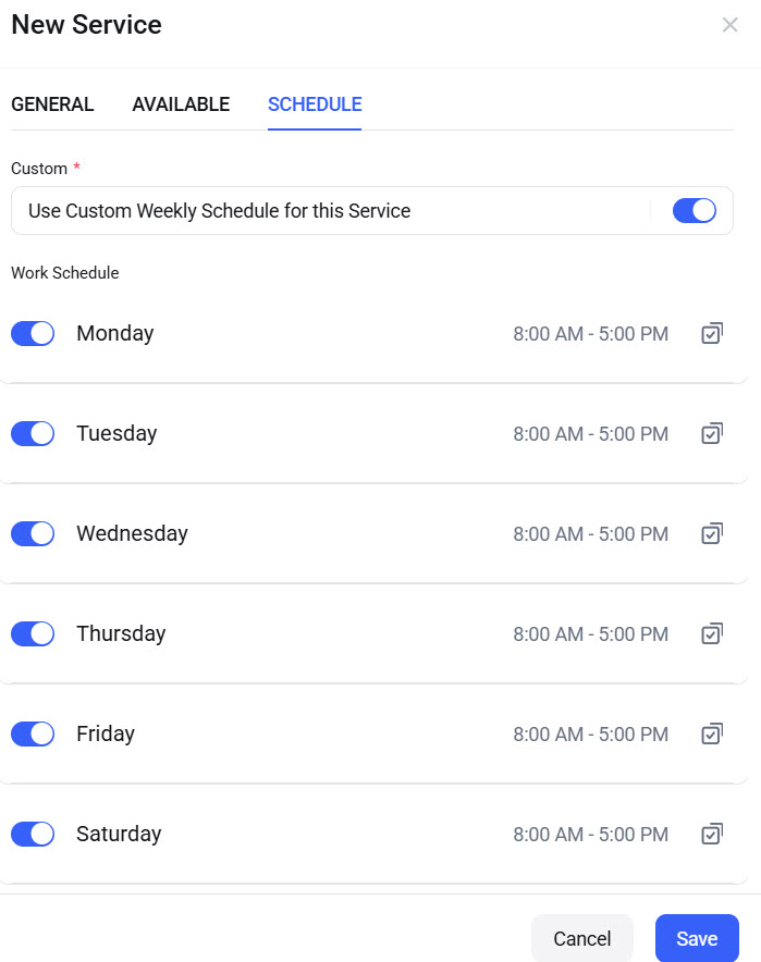 service schedule - Build a Therapist Booking System in WordPress