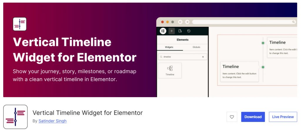 Vertical Timeline Widget for Elementor - wordpress timeline plugins