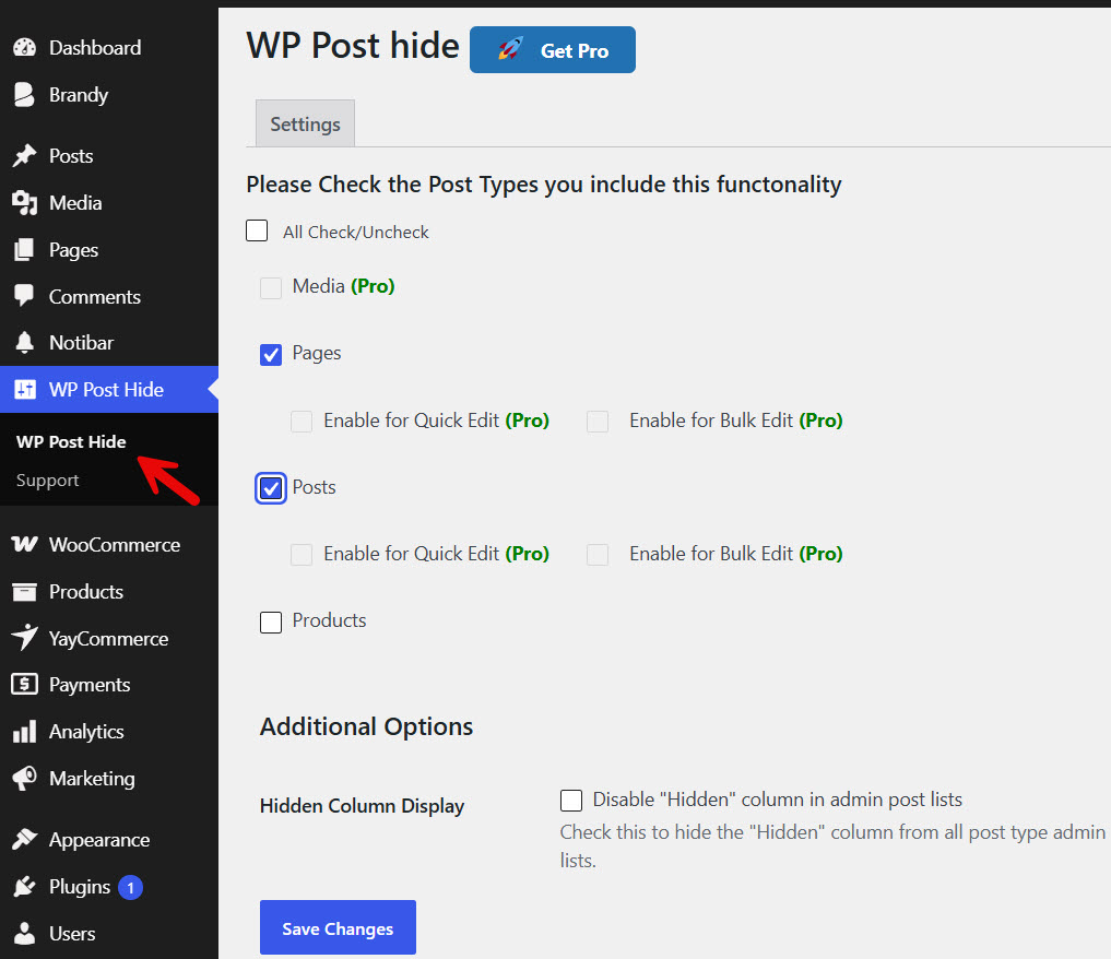wp post hide settings