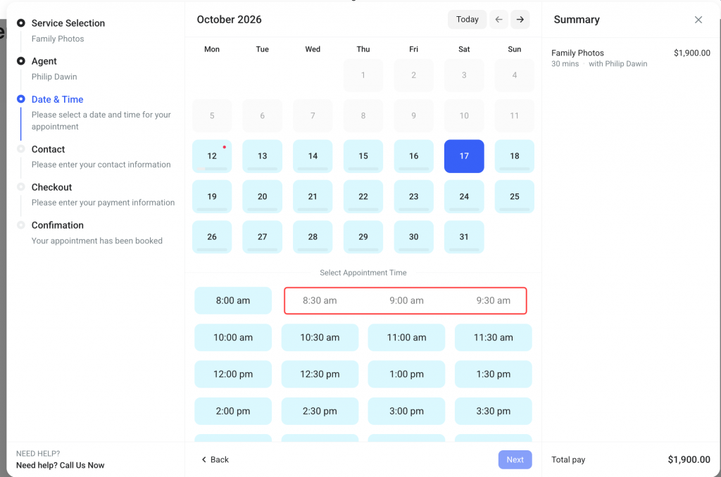 Booking except with buffer time