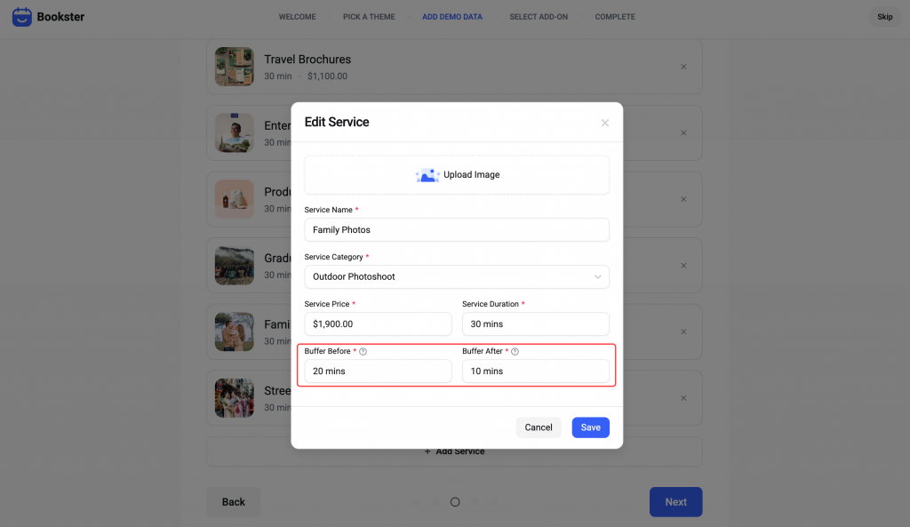 setup buffer time for a booking system